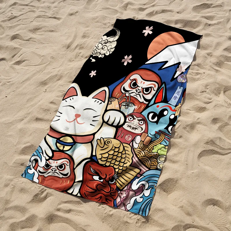 Tokyo-Tiger Traditional Japanese Elements Beach Towel