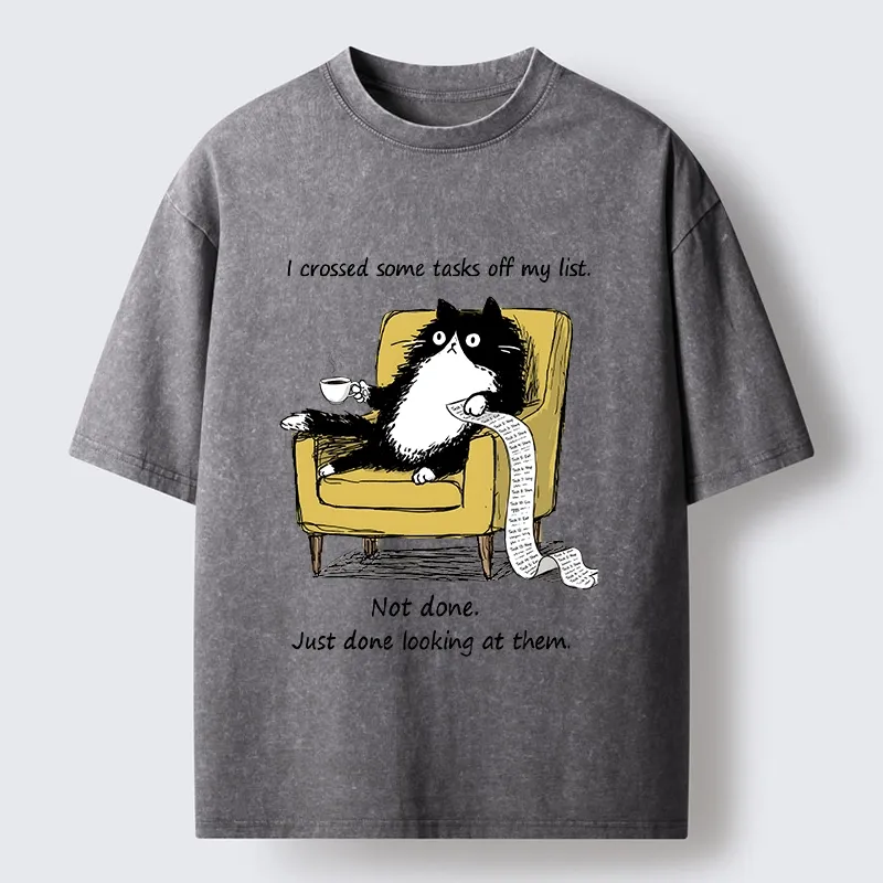 Tokyo-Tiger Lazy Cat Task List Meme Washed T-Shirt