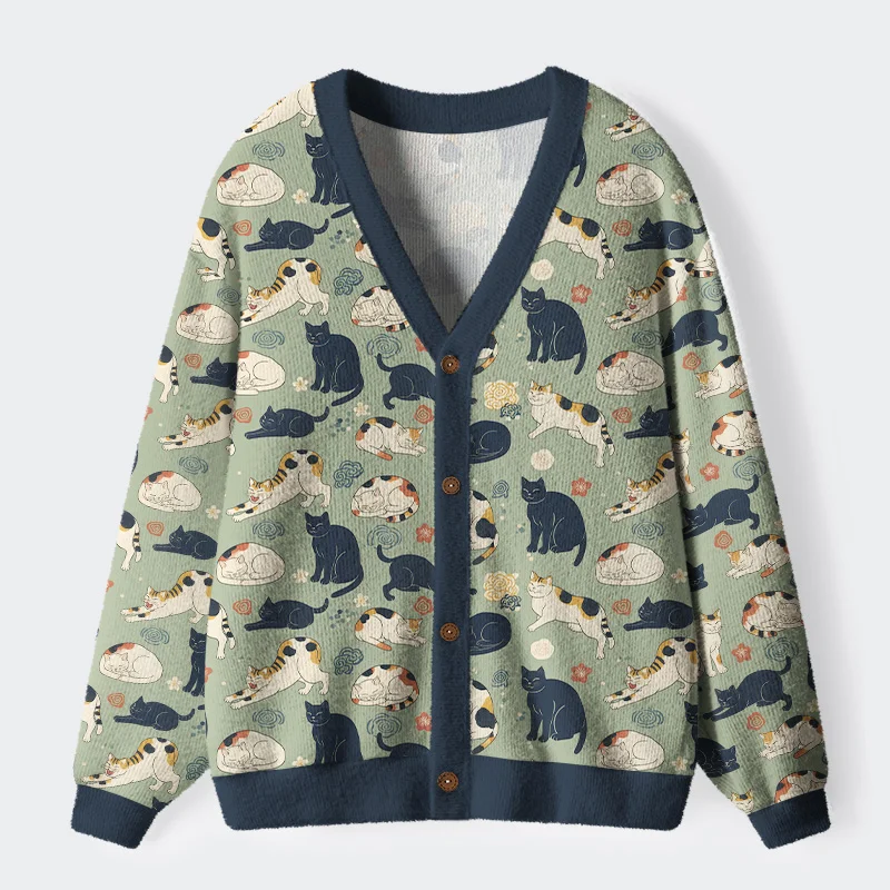 Tokyo-Tiger Playing Cats Ugly Cardigan Sweater