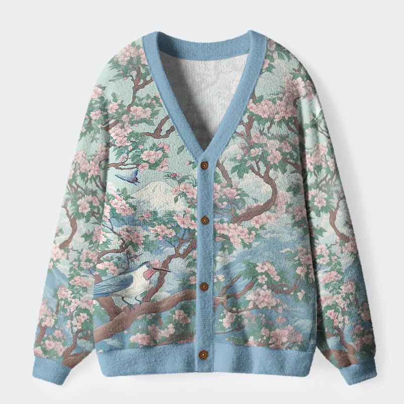 Tokyo-Tiger Birds Under The Sakura Tree Ugly Cardigan Sweater