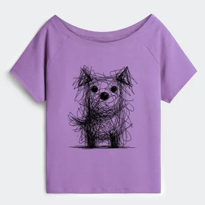 Tokyo-Tiger Scruffy Dog Chaos Art Off Shoulder T-Shirt