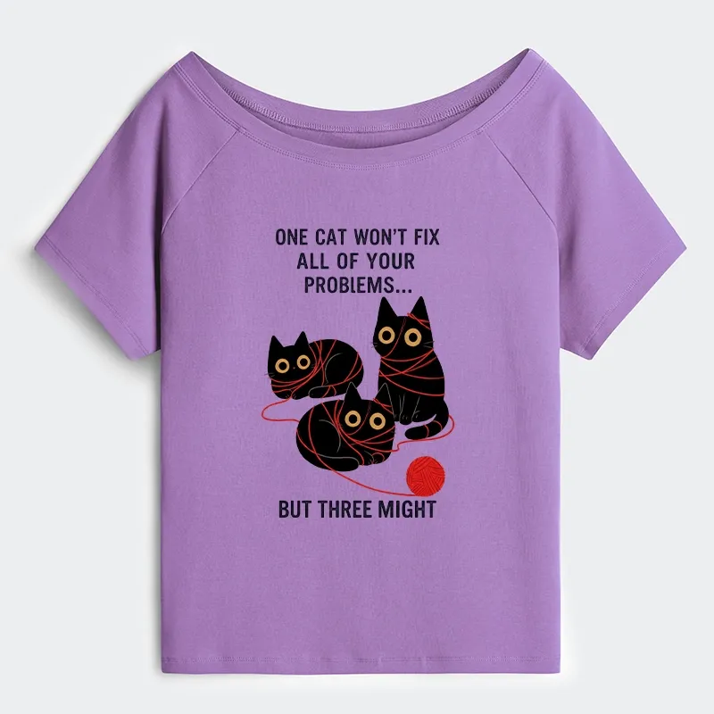 Tokyo-Tiger Three Cats Fix All Problems Off Shoulder T-Shirt