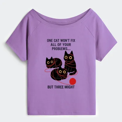 Tokyo-Tiger Three Cats Fix All Problems Off Shoulder T-Shirt