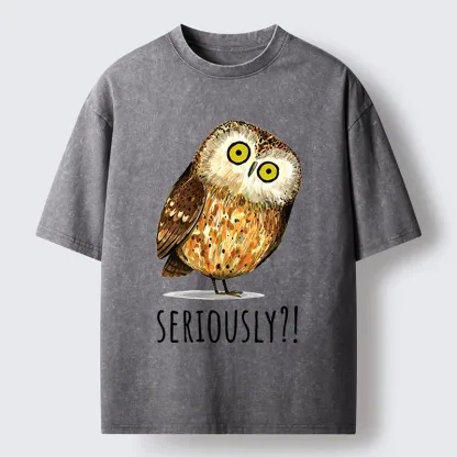 Tokyo-Tiger Seriously Confused Owl Meme Art Washed T-Shirt