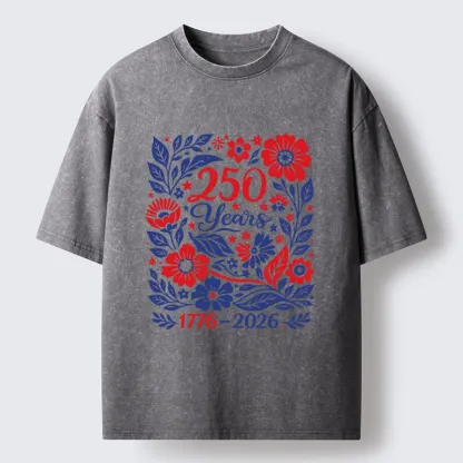 Tokyo-Tiger Floral 250 Years USA Celebration Washed T-Shirt