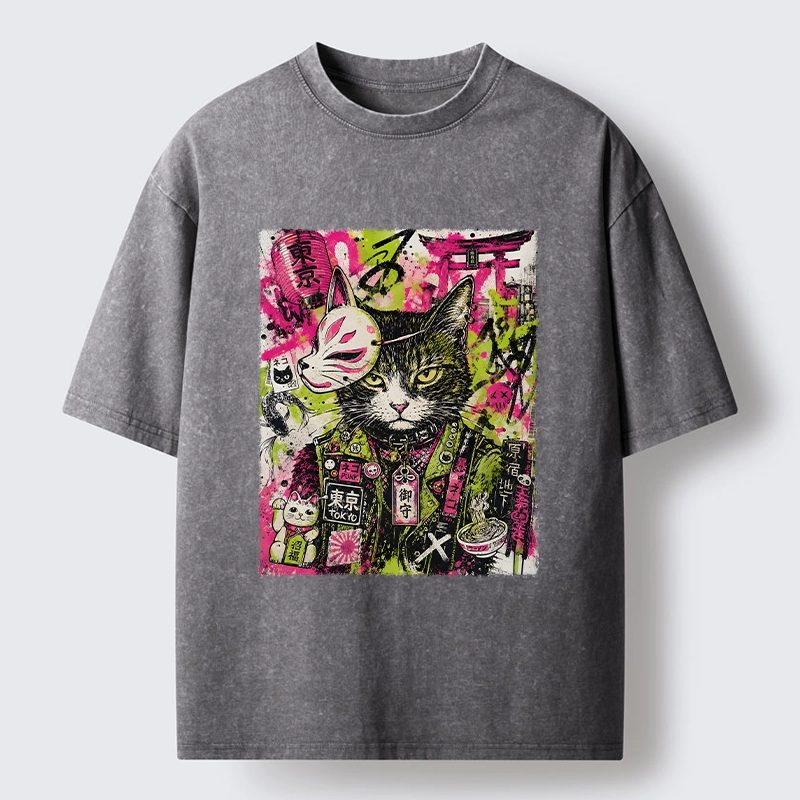 Tokyo-Tiger Funny Tokyo Street Cat Meme Art Washed T-Shirt