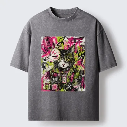 Tokyo-Tiger Funny Tokyo Street Cat Meme Art Washed T-Shirt