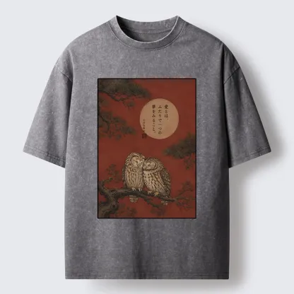 Tokyo-Tiger Loving Owls On A Pine Tree Branch Washed T-Shirt