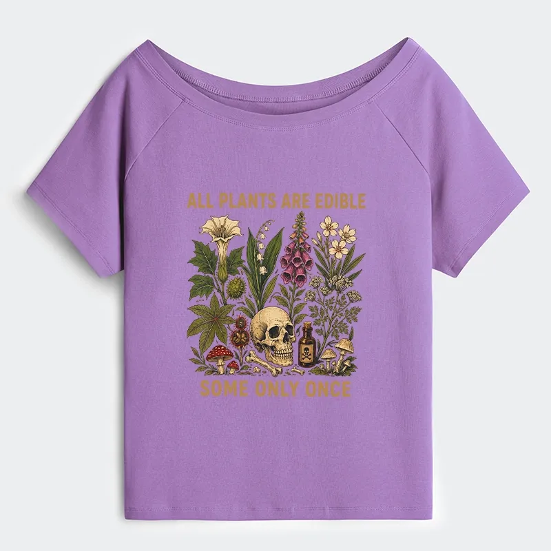 Tokyo-Tiger Edible Plants Some Only Once Joke Off Shoulder T-Shirt