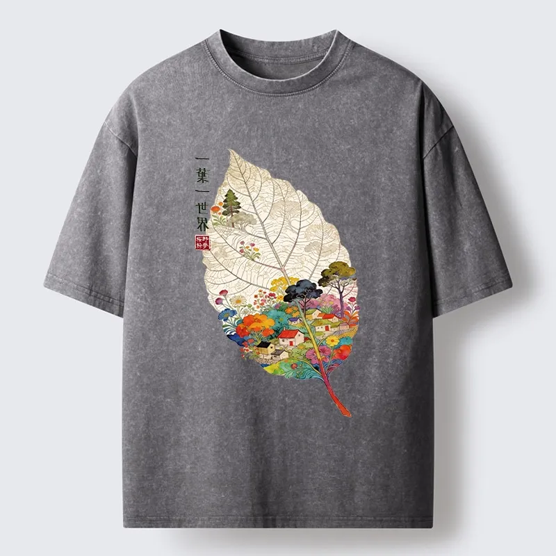 Tokyo-Tiger One Leaf Holds A Tiny Colorful World Washed T-Shirt