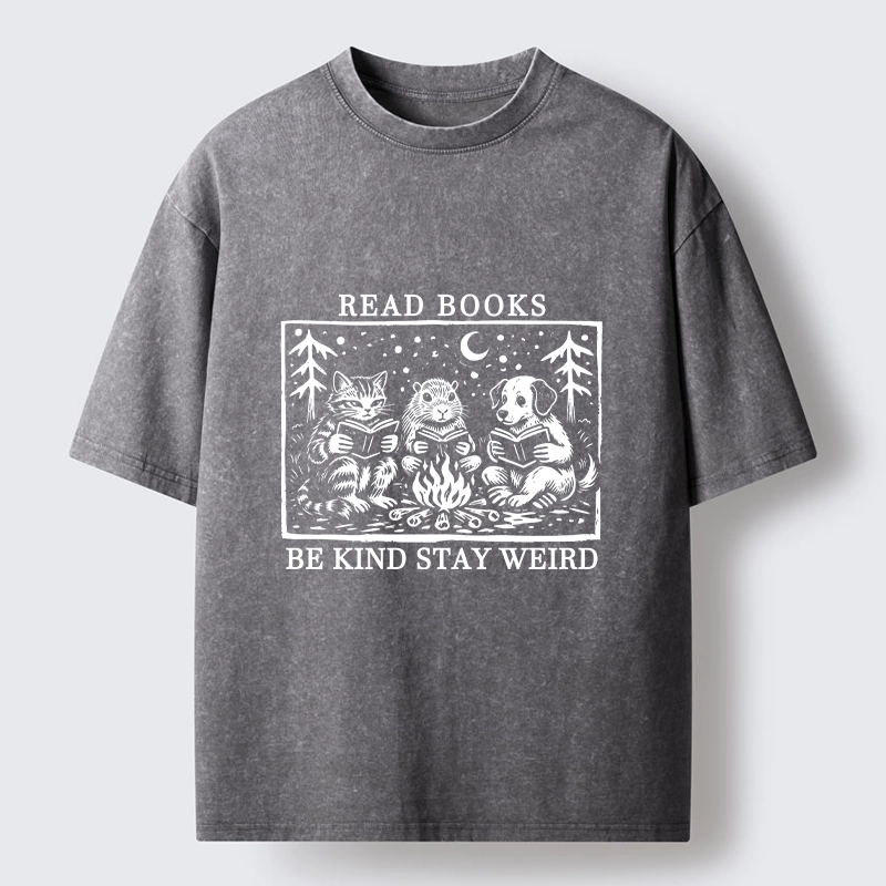 Tokyo-Tiger Be Kind Stay Weird Book Loving Forest Pals Washed T-Shirt