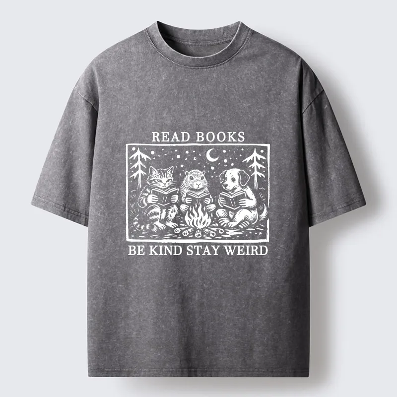 Tokyo-Tiger Be Kind Stay Weird Book Loving Forest Pals Washed T-Shirt
