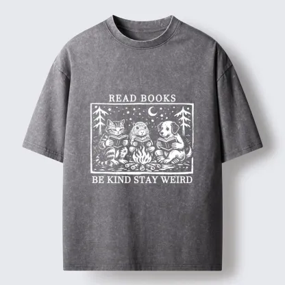 Tokyo-Tiger Be Kind Stay Weird Book Loving Forest Pals Washed T-Shirt
