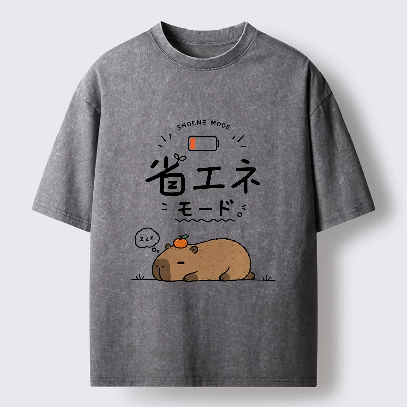 Tokyo-Tiger Capybara Naps Through Slow Lazy Days Washed T-Shirt