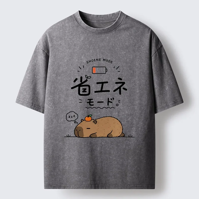 Tokyo-Tiger Capybara Naps Through Slow Lazy Days Washed T-Shirt