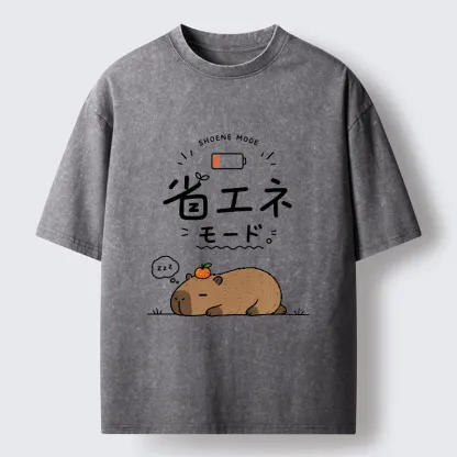 Tokyo-Tiger Capybara Naps Through Slow Lazy Days Washed T-Shirt