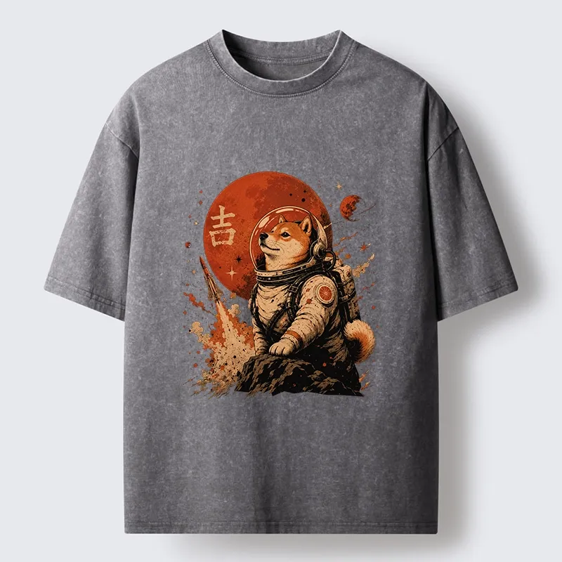 Tokyo-Tiger Space Dog On Red Planet Mission Washed T-Shirt