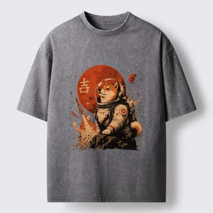 Tokyo-Tiger Space Dog On Red Planet Mission Washed T-Shirt