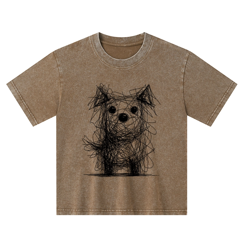 Tokyo-Tiger Scruffy Dog Chaos Art Kids Washed T-Shirt