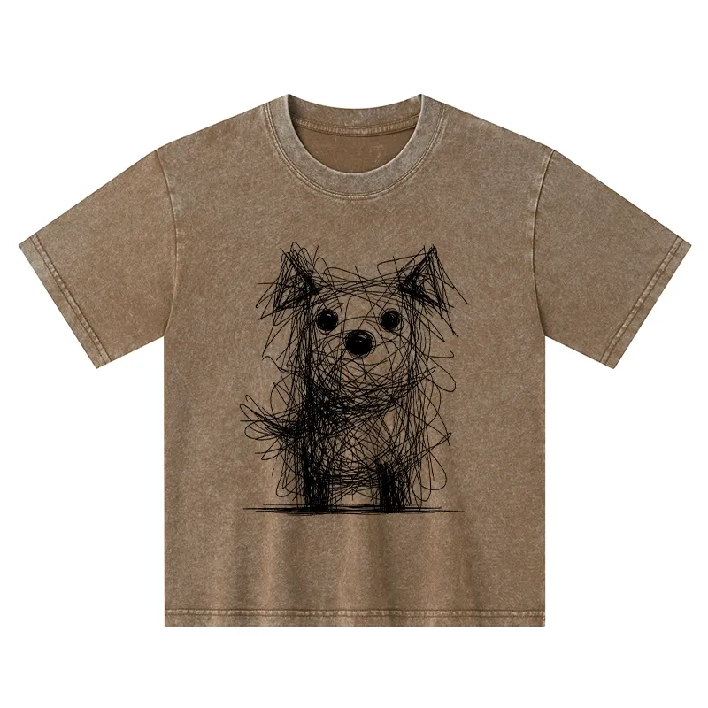 Tokyo-Tiger Scruffy Dog Chaos Art Kids Washed T-Shirt