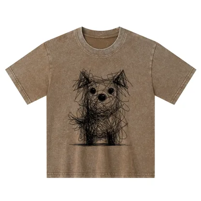 Tokyo-Tiger Scruffy Dog Chaos Art Kids Washed T-Shirt