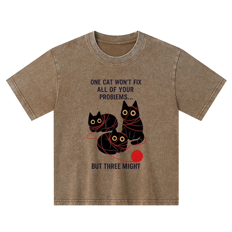 Tokyo-Tiger Three Cats Fix All Problems Kids Washed T-Shirt