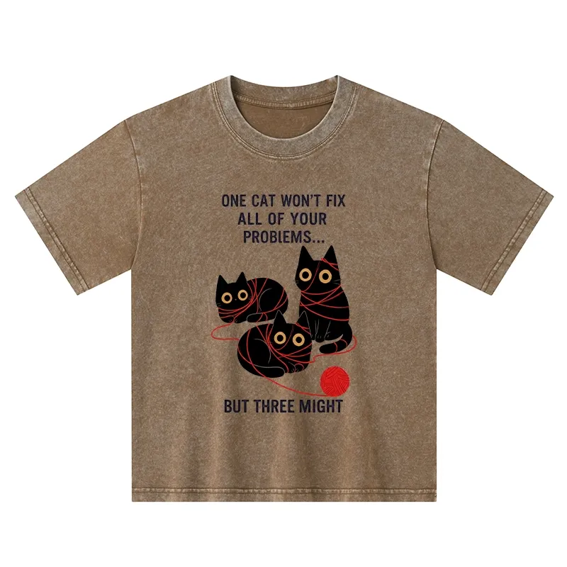 Tokyo-Tiger Three Cats Fix All Problems Kids Washed T-Shirt