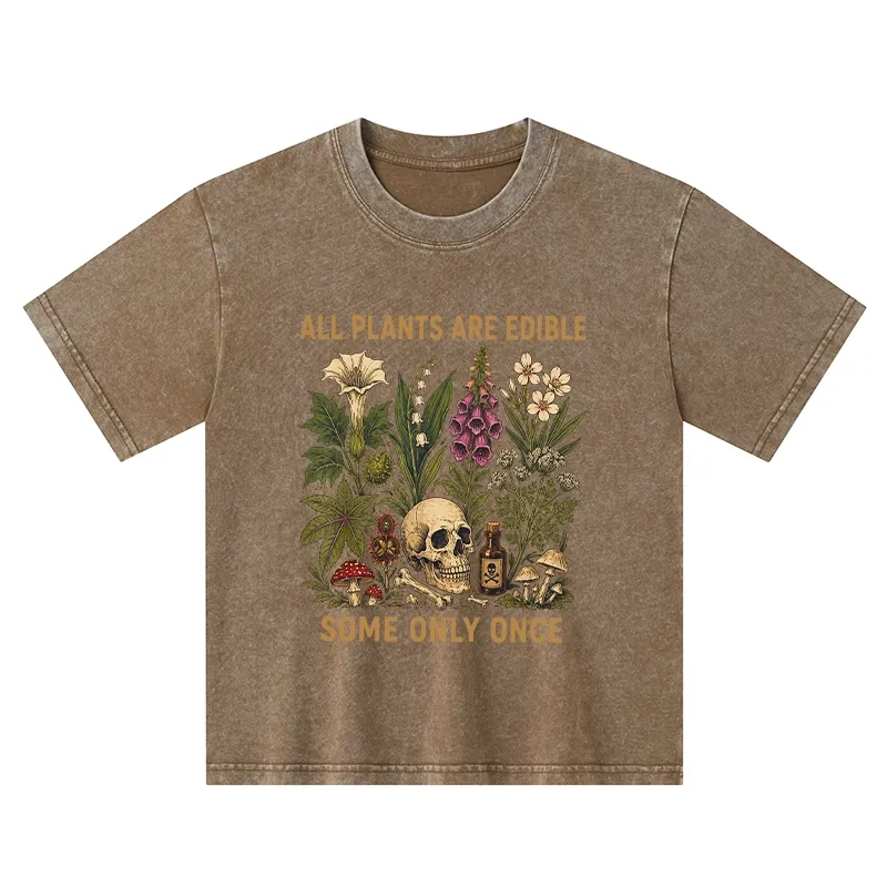 Tokyo-Tiger Edible Plants Some Only Once Joke Kids Washed T-Shirt