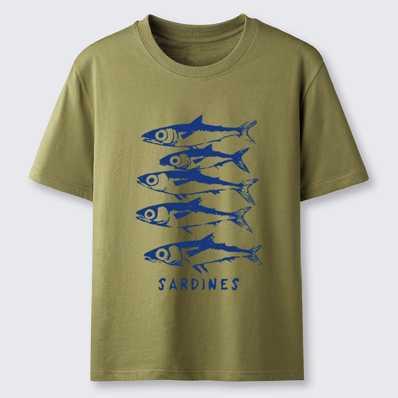 Tokyo-Tiger Blue And White Sardines Linocut Art Classic T-Shirt