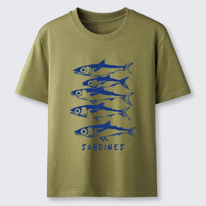 Tokyo-Tiger Blue And White Sardines Linocut Art Classic T-Shirt