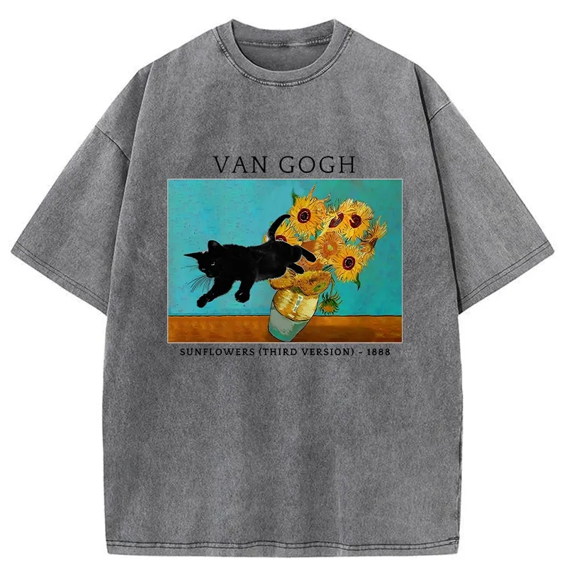 Tokyo-Tiger Naughty Cat With Sunflower Washed T-Shirt