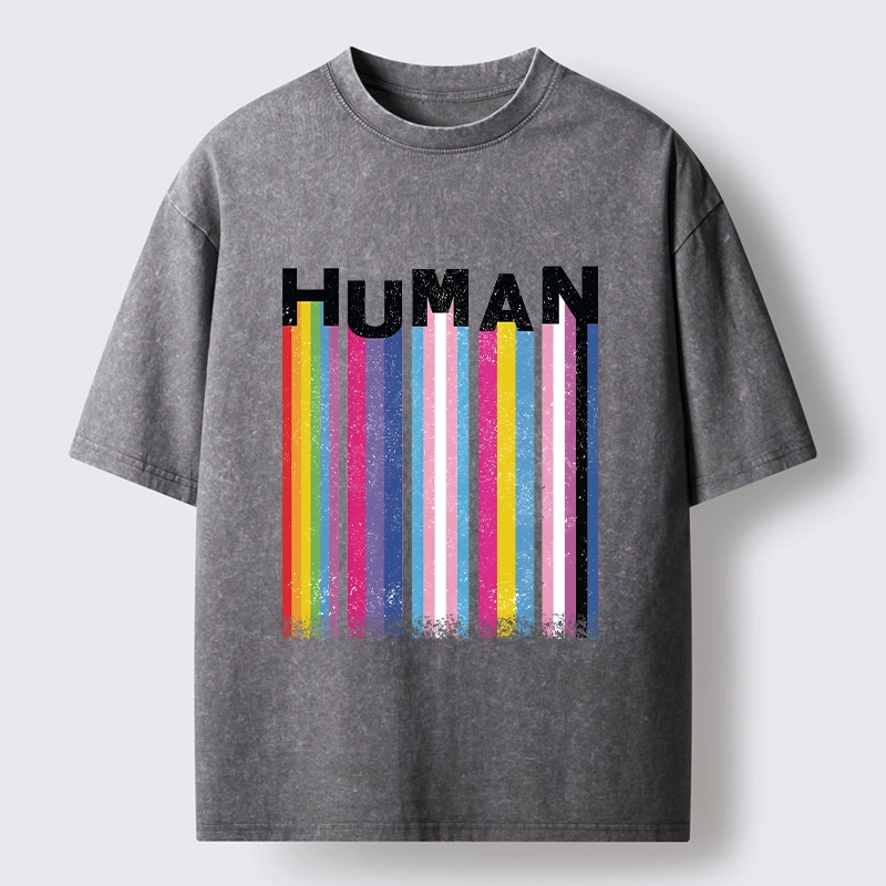 Tokyo-Tiger Rainbow Stripes Human Pride Washed T-Shirt
