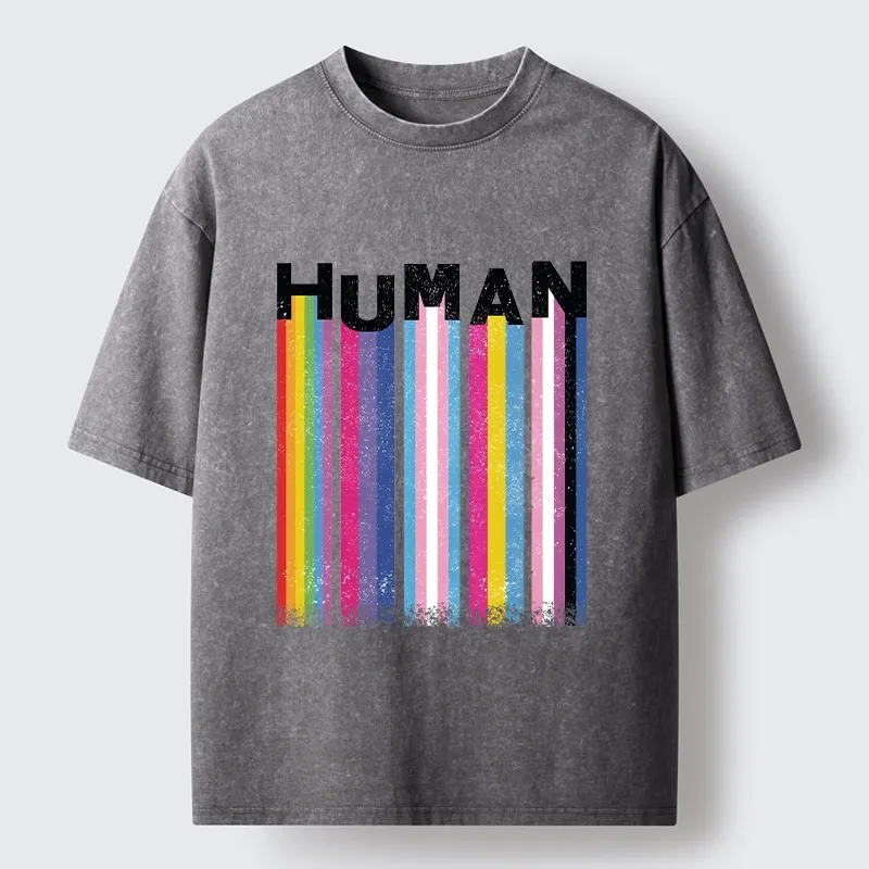 Tokyo-Tiger Rainbow Stripes Human Pride Washed T-Shirt