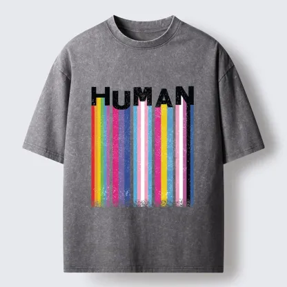 Tokyo-Tiger Rainbow Stripes Human Pride Washed T-Shirt