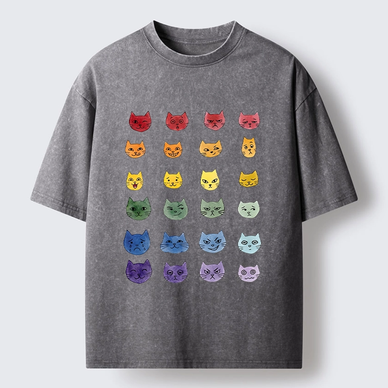 Tokyo-Tiger Watercolor Rainbow Cat Washed T-Shirt