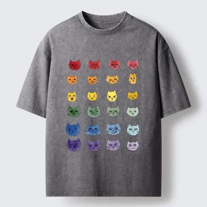 Tokyo-Tiger Watercolor Rainbow Cat Washed T-Shirt