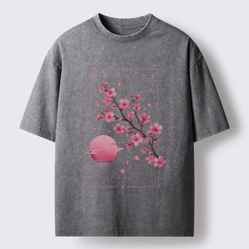 Tokyo-Tiger Sakura Moon Japanese Vintage Washed T-Shirt