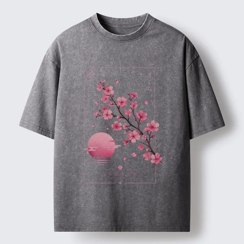 Tokyo-Tiger Sakura Moon Japanese Vintage Washed T-Shirt