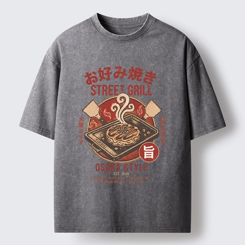 Tokyo-Tiger Classic Japanese Savory Pancake Food Washed T-Shirt