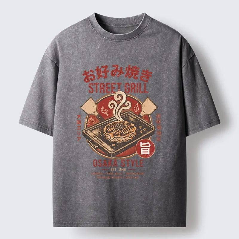 Tokyo-Tiger Classic Japanese Savory Pancake Food Washed T-Shirt