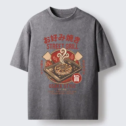 Tokyo-Tiger Classic Japanese Savory Pancake Food Washed T-Shirt