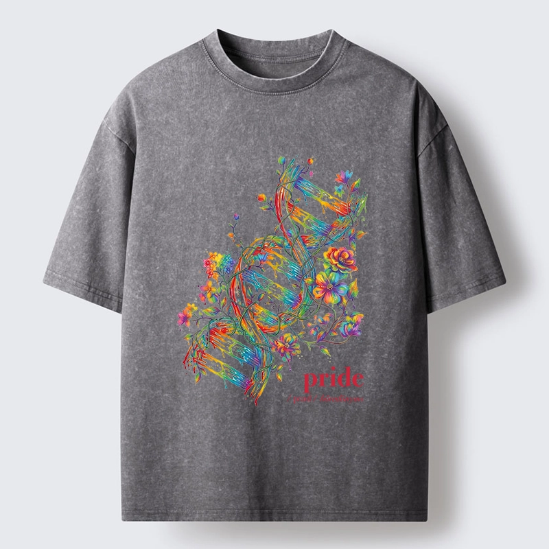 Tokyo-Tiger Floral Rainbow DNA Full Of Pride Spirit Washed T-Shirt