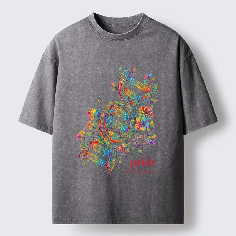 Tokyo-Tiger Floral Rainbow DNA Full Of Pride Spirit Washed T-Shirt