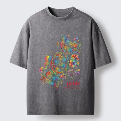Tokyo-Tiger Floral Rainbow DNA Full Of Pride Spirit Washed T-Shirt
