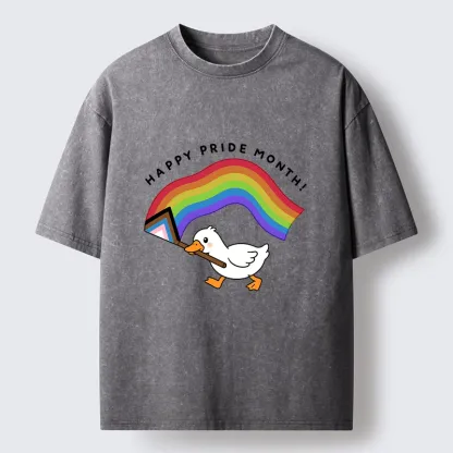 Tokyo-Tiger Funny Meme Duck Waves Pride Flag High Washed T-Shirt