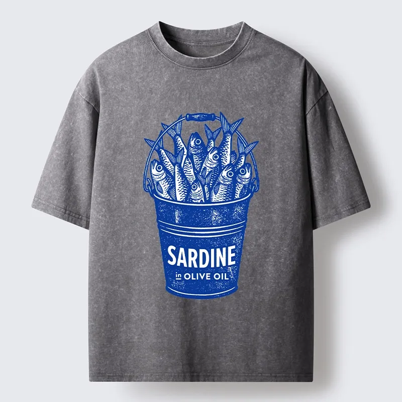 Tokyo-Tiger Vintage Bucket Full Of Fresh Sardines Washed T-Shirt