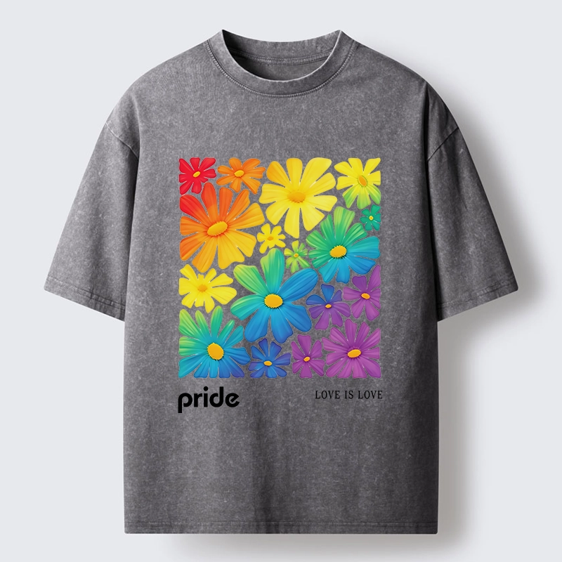 Tokyo-Tiger Colorful Blooms Honor Equal Loving Souls Washed T-Shirt