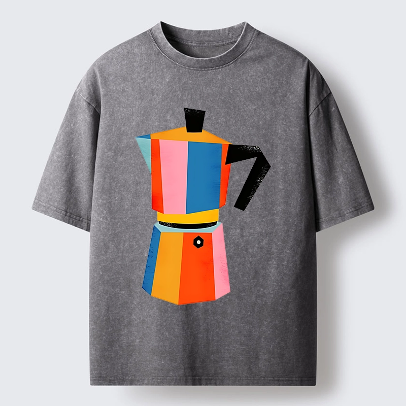 Tokyo-Tiger Bright Hues Make Classic Coffee Pot Washed T-Shirt