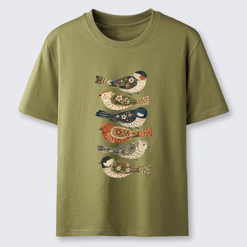 Tokyo-Tiger Colorful Folk Birds In Earthy Tones Classic T-Shirt