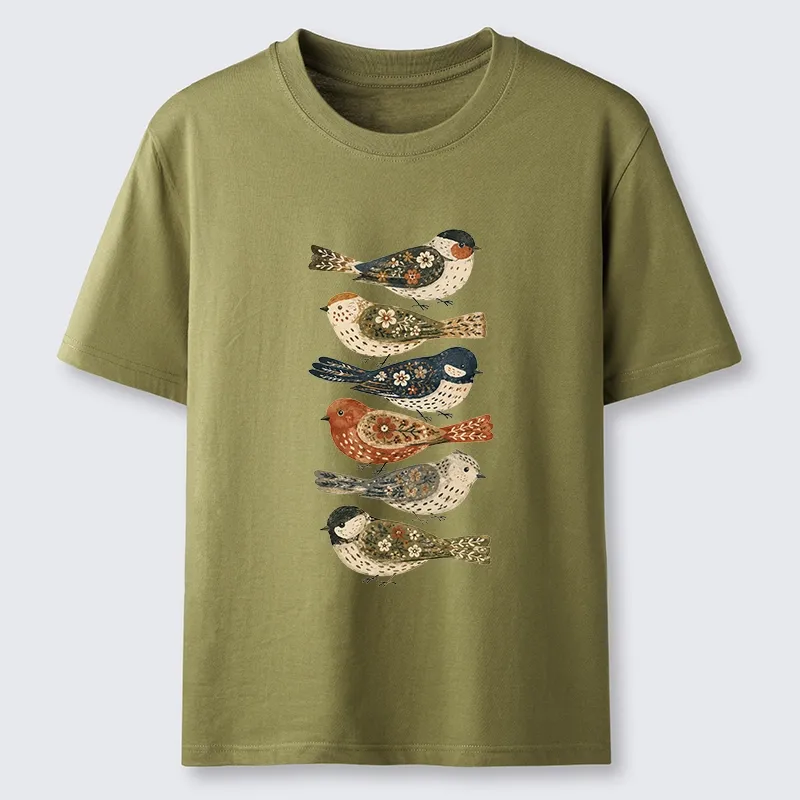 Tokyo-Tiger Colorful Folk Birds In Earthy Tones Classic T-Shirt
